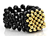 Black Spinel 18K Yellow Gold Over Sterling Silver Strechable Beaded Ring 2.2-2.5mm