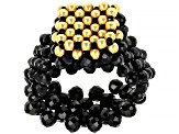 Black Spinel 18K Yellow Gold Over Sterling Silver Strechable Beaded Ring 2.2-2.5mm