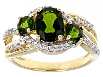 1ct Russian Chrome Diopside Trilogy Ring in Gold OL Sterling Silver Sizes N & O 