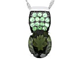 Green Moldavite Rhodium Over Sterling Silver Pendant With Chain 3.40ctw
