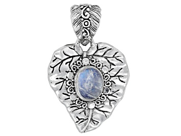 Picture of 8x10mm Rainbow Moonstone Sterling Silver Leaf Pendant