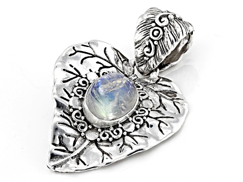 8x10mm Rainbow Moonstone Sterling Silver Leaf Pendant