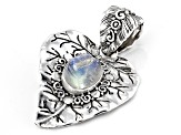 8x10mm Rainbow Moonstone Sterling Silver Leaf Pendant