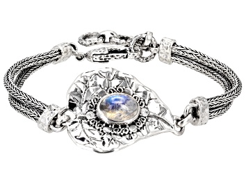 Picture of 8x10mm Rainbow Moonstone Sterling Silver Leaf Bracelet