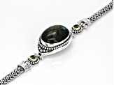 19x15mm Labradorite & Peridot Sterling Silver 3 Stone Bracelet 0.36ctw