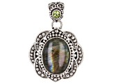 19x15mm Labradorite & Peridot Sterling Silver Beaded Pendant 0.18ct