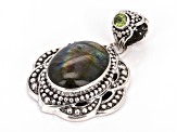 19x15mm Labradorite & Peridot Sterling Silver Beaded Pendant 0.18ct