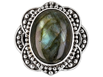 Picture of 19x15mm Labradorite Sterling Silver Beaded Ring