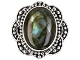 19x15mm Labradorite Sterling Silver Beaded Ring