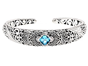 Blue Topaz Sterling Silver Hinged Cuff Bracelet 2.55ct