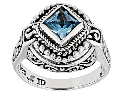 Blue Topaz Sterling Silver Textured Ring 1.26ct