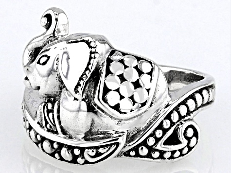 Sterling Silver Beaded Elephant Ring