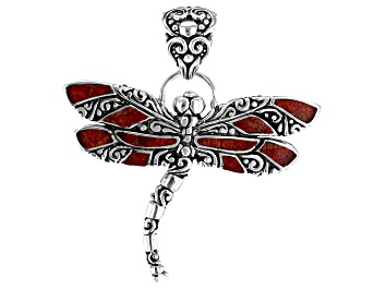 Picture of Red Coral Sterling Silver Inlay Dragonfly Pendant