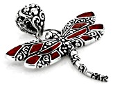 Red Coral Sterling Silver Inlay Dragonfly Pendant