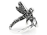 Red Coral Sterling Silver Inlay Dragonfly Ring