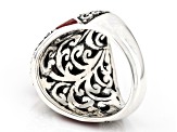 14x11mm Red Coral Sterling Silver Textured Inlay Ring