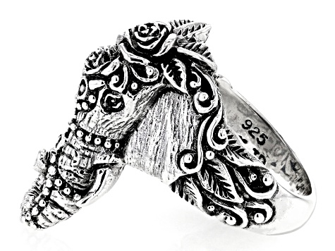 Sterling Silver Textured Elephant Head Ring