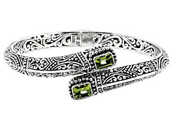 Picture of Peridot Sterling Silver Bypass Hinged Cuff Bracelet 1.08ctw