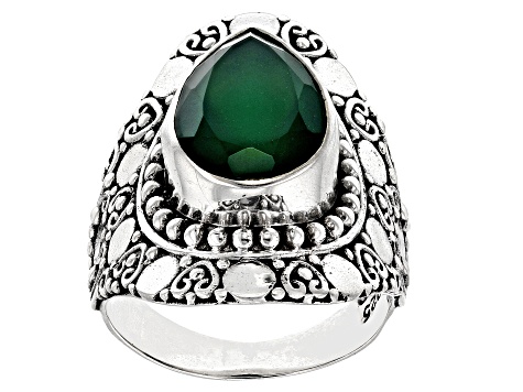 Green Onyx Sterling Silver Textured Ring 3.37ct