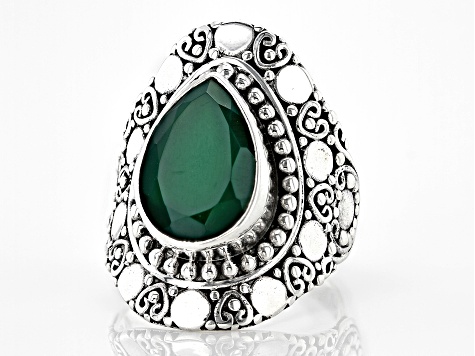 Green Onyx Sterling Silver Textured Ring 3.37ct