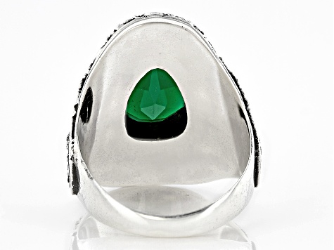 Green Onyx Sterling Silver Textured Ring 3.37ct