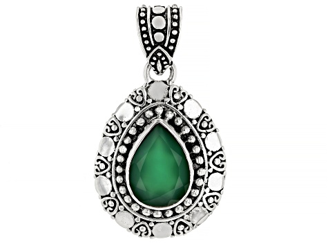 Green Onyx Sterling Silver Textured Pendant 3.37ct