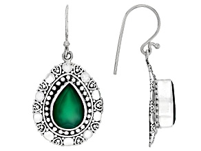 Green Onyx Sterling Silver Textured Earring 6.74ctw