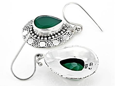 Green Onyx Sterling Silver Textured Earring 6.74ctw