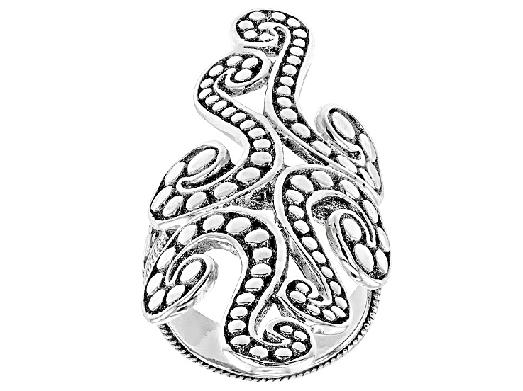 Sterling Silver Beaded Swirl Statement Ring