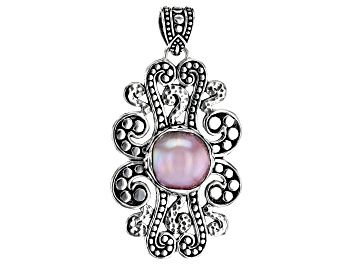 Picture of 14.5-15mm Pink Cultured Mabe Pearl Sterling Silver Swirl Pendant
