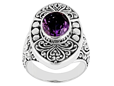 Amethyst Sterling Silver Filigree Ring 2.84ct