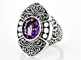 Amethyst Sterling Silver Filigree Ring 2.84ct