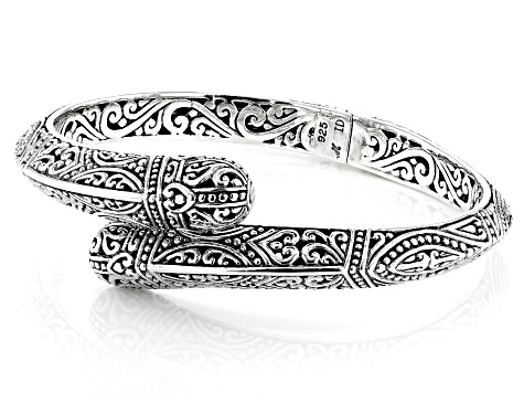 Sterling Silver Filigree Bypass Hinged Cuff Bracelet