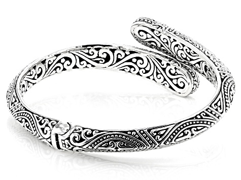 Sterling Silver Filigree Bypass Hinged Cuff Bracelet