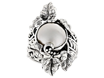 Picture of 11.5-12.5mm Cultured White Mabe Pearl Sterling Silver Leaf Ring