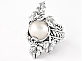 11.5-12.5mm Cultured White Mabe Pearl Sterling Silver Leaf Ring