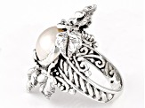 11.5-12.5mm Cultured White Mabe Pearl Sterling Silver Leaf Ring