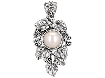 Picture of 13-14mm Cultured White Mabe Pearl Sterling Silver Leaf Pendant