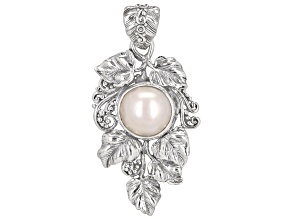 White Cultured Mabe Pearl Sterling Silver Leaf Pendant 13-14mm
