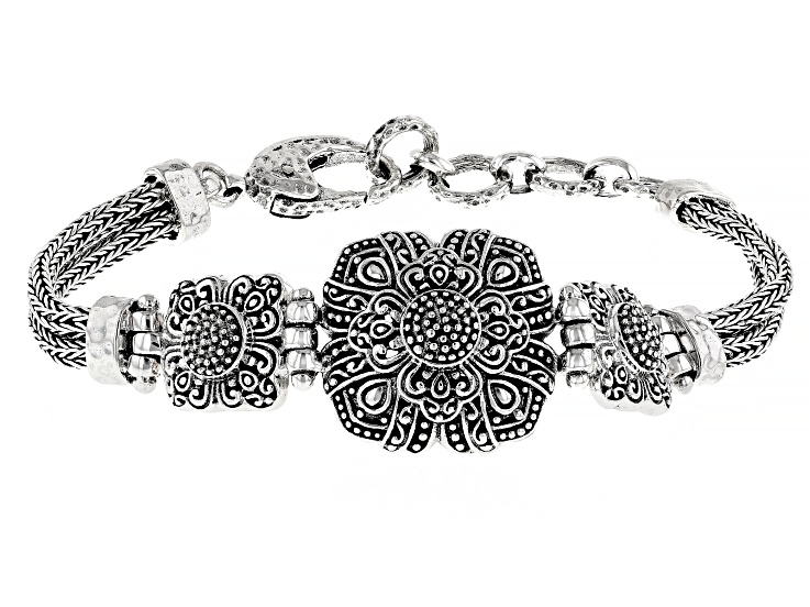Heart Sterling Silver Decorative Bali Mother Name Bracelets - DBL-SS-13