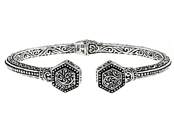 Picture of Sterling Silver Beaded & Filigree Hinged Cuff Bracelet