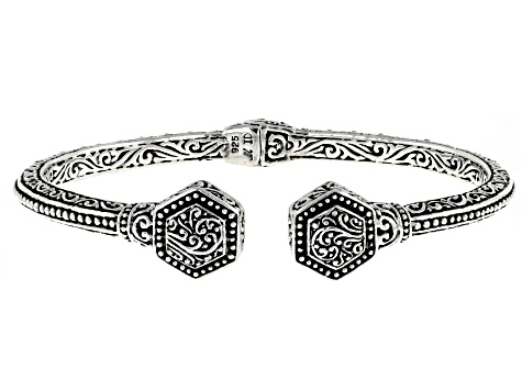 Sterling Silver Beaded & Filigree Hinged Cuff Bracelet