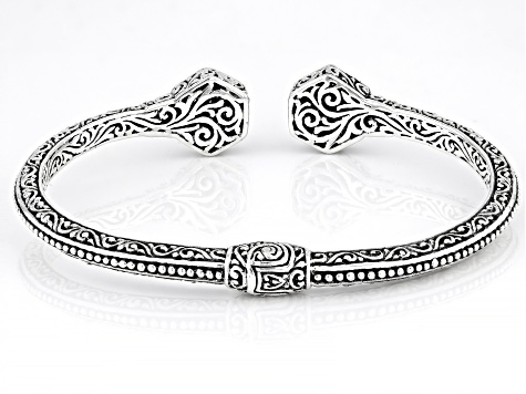 Sterling Silver Beaded & Filigree Hinged Cuff Bracelet