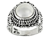 9.5-10.5mm Cultured White Mabe Pearl Sterling Silver Textured Ring