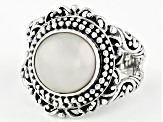 9.5-10.5mm Cultured White Mabe Pearl Sterling Silver Textured Ring