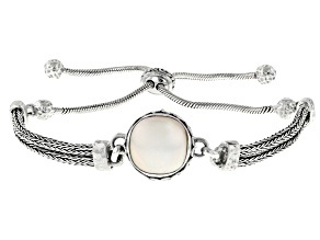 White Cultured Mabe Pearl Sterling Silver Bolo Bracelet 13.5-14.5mm