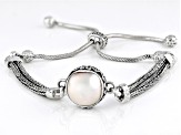 White Cultured Mabe Pearl Sterling Silver Bolo Bracelet 13.5-14.5mm