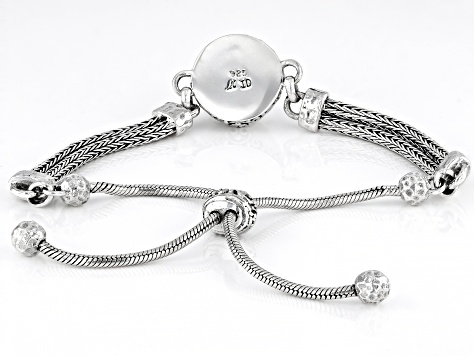 White Cultured Mabe Pearl Sterling Silver Bolo Bracelet 13.5-14.5mm