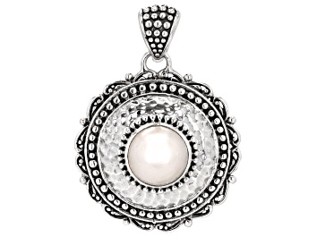 Picture of 11.5-12mm White Cultured Mabe Pearl Sterling Silver Beaded Round Pendant