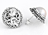 9.5-10.5mm White Cultured Mabe Pearl Sterling Silver Round Beaded Stud Earrings